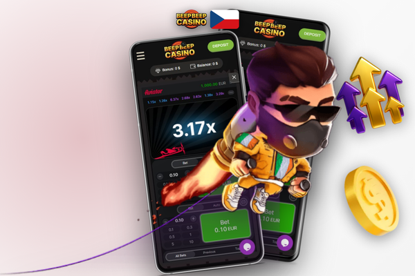 Panel historie kol Aviator v Beep Beep Casino s barevně odlišenými multiplikátory